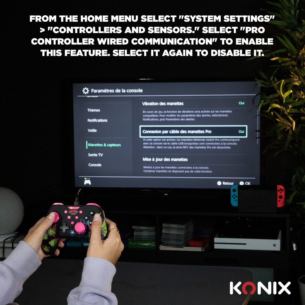 Manette Filaire Konix Stranger Things – Compatible Switch, Switch 2 & PC | Noir/Rose