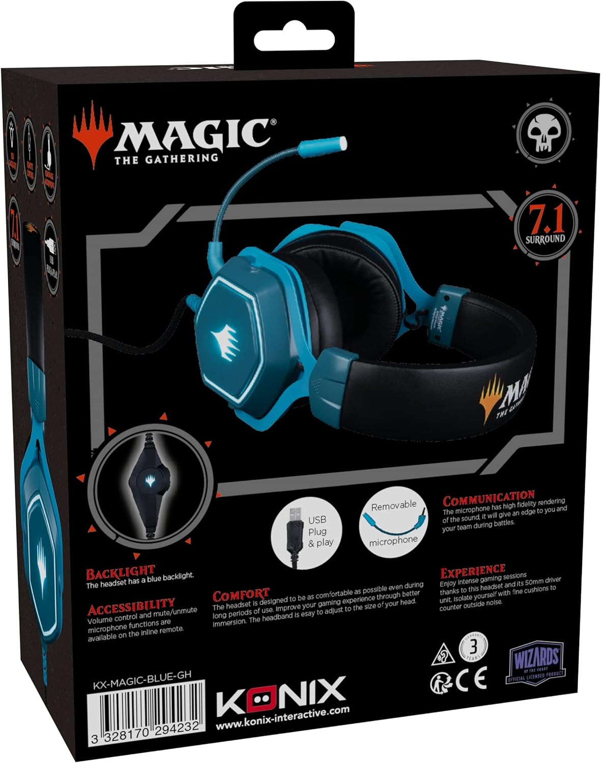 Casque Gaming Konix Magic The Gathering Filaire USB 50 mm – PC | Bleu