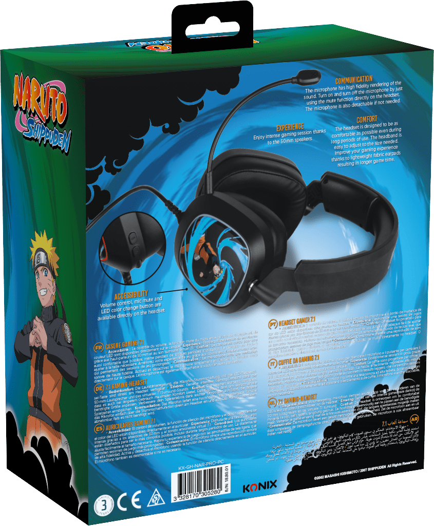Casque Gaming Konix Naruto Shippuden 7.1 USB PC – Noir