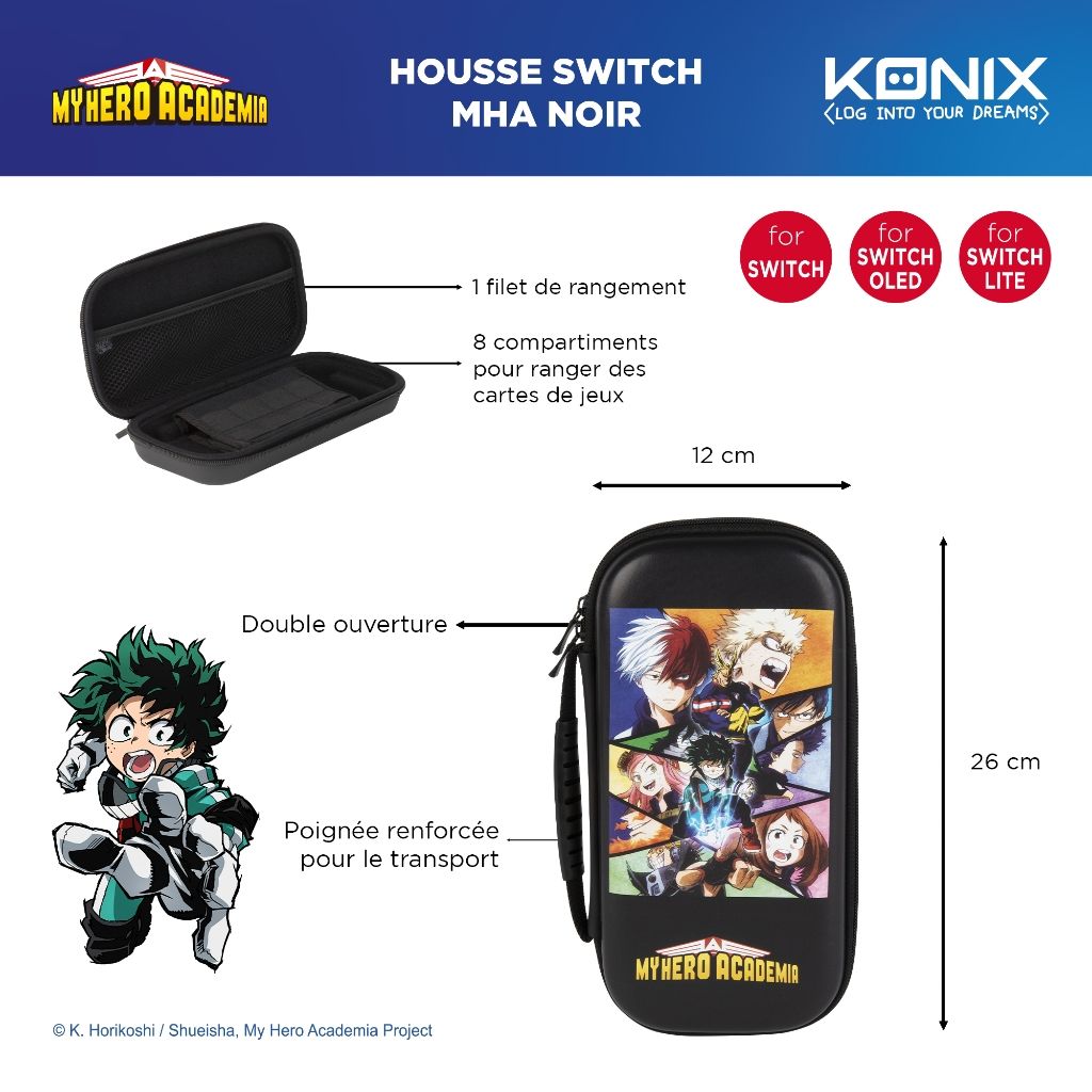 Sac de transport Konix MHA Black | My Hero Academia – pour Nintendo Switch & accessoires