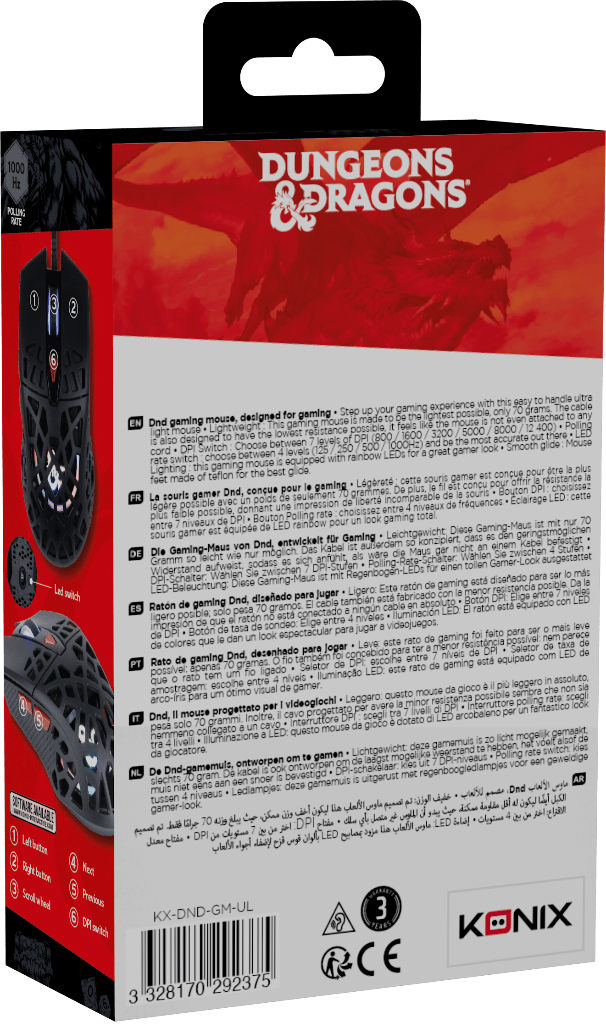 Souris Gaming Dungeons & Dragons Konix Ultra Light 70 g