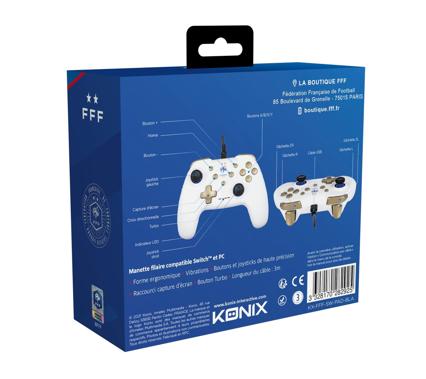 Manette Filaire Konix – Switch & PC | 3 m, Vibration & Capture d’Écran