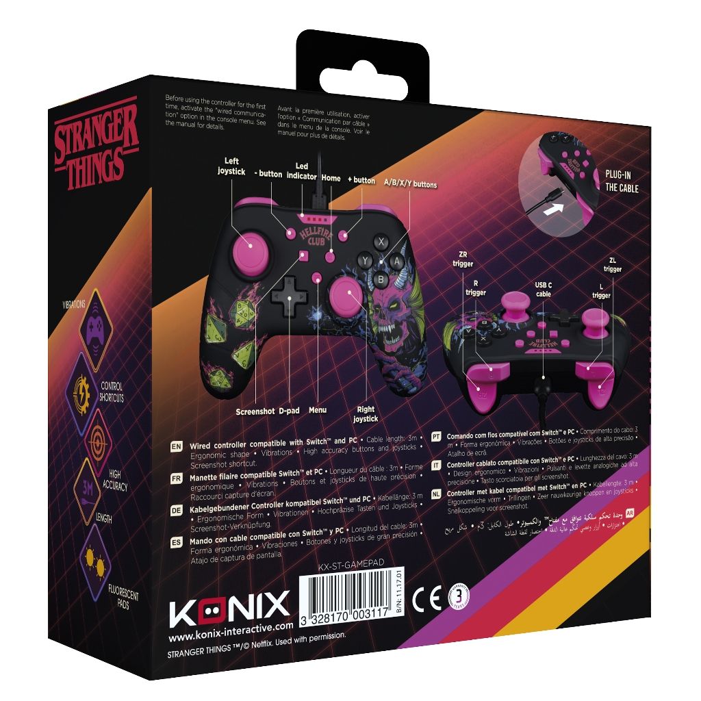 Manette Filaire Konix Stranger Things – Compatible Switch, Switch 2 & PC | Noir/Rose