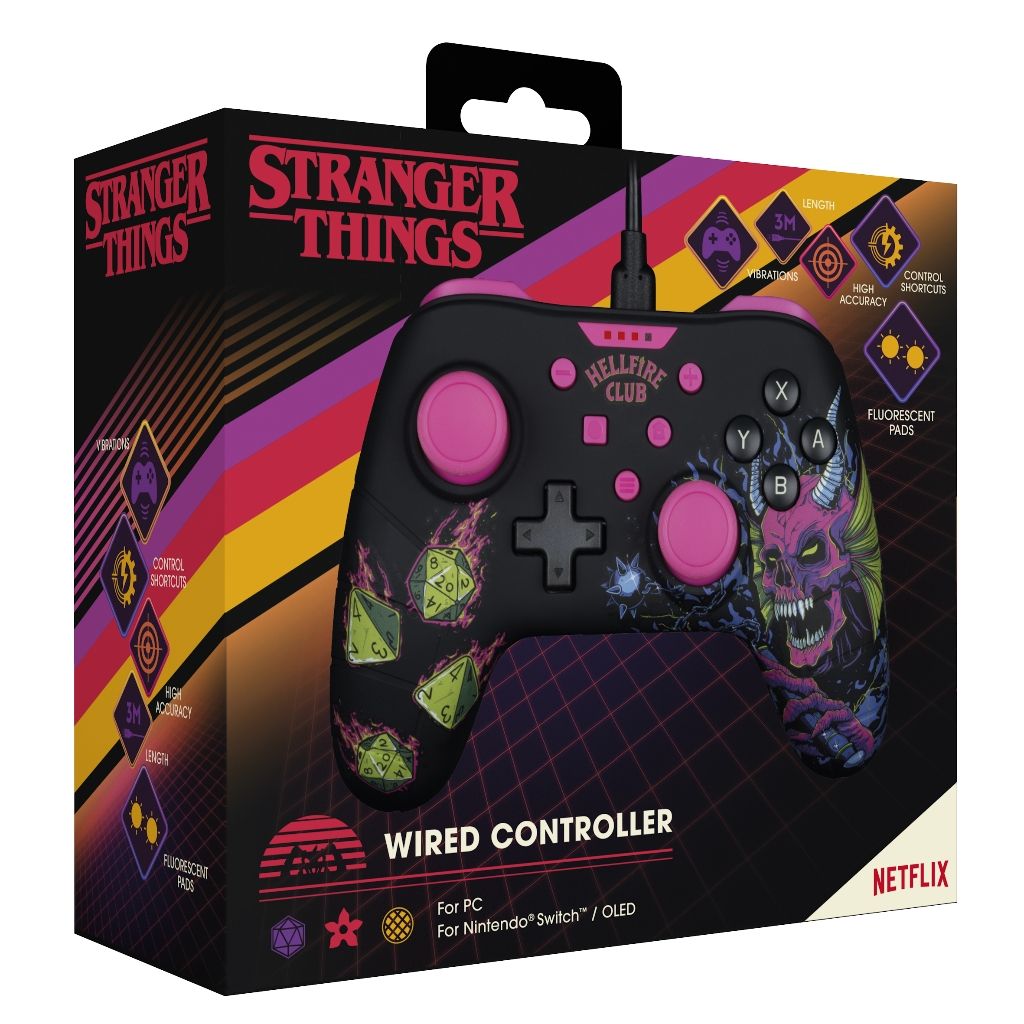 Manette Filaire Konix Stranger Things – Compatible Switch, Switch 2 & PC | Noir/Rose