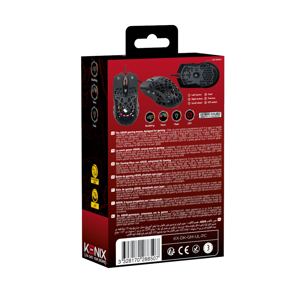 Souris Gaming Konix Drakkar Aegir 70 g – LED Arc - en - Ciel