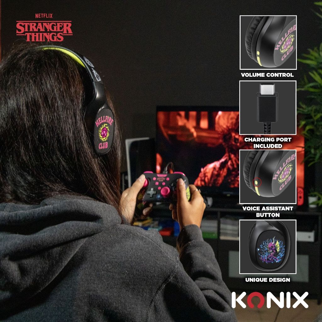 Casque Audio Konix Stranger Things Bluetooth 5.3 – PC, Smartphone & Tablette | Noir/Jaune