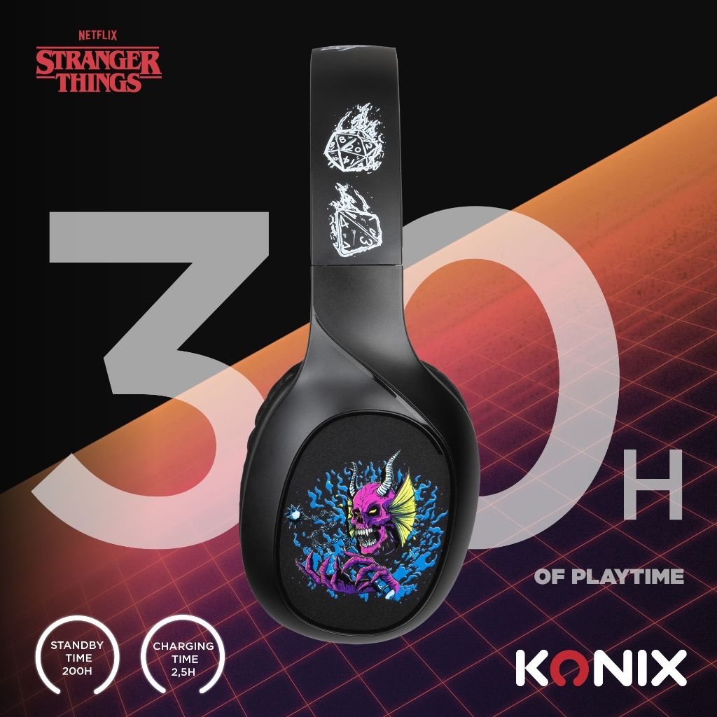 Casque Audio Konix Stranger Things Bluetooth 5.3 – PC, Smartphone & Tablette | Noir/Jaune