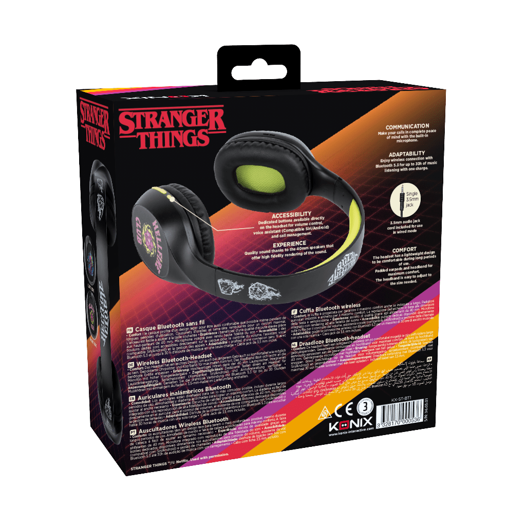 Casque Audio Konix Stranger Things Bluetooth 5.3 – PC, Smartphone & Tablette | Noir/Jaune