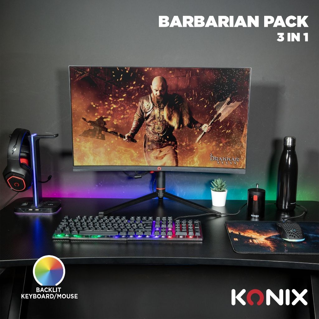 Pack Gaming Konix Drakkar Barbarian – Clavier AZERTY & Souris PC