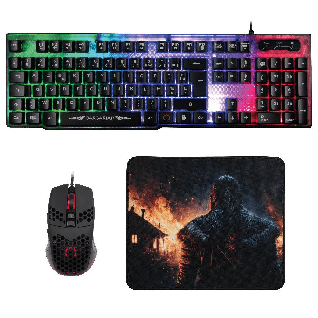 Pack Gaming Konix Drakkar Barbarian – Clavier AZERTY & Souris PC