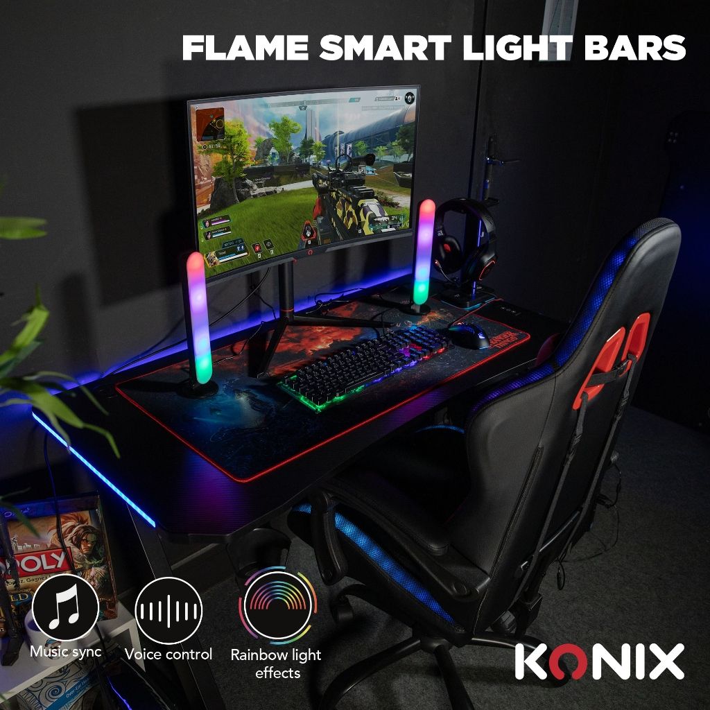 Barres Lumineuses Gaming Konix Flame 30 cm – LED RGBIC | Alexa & Google Home