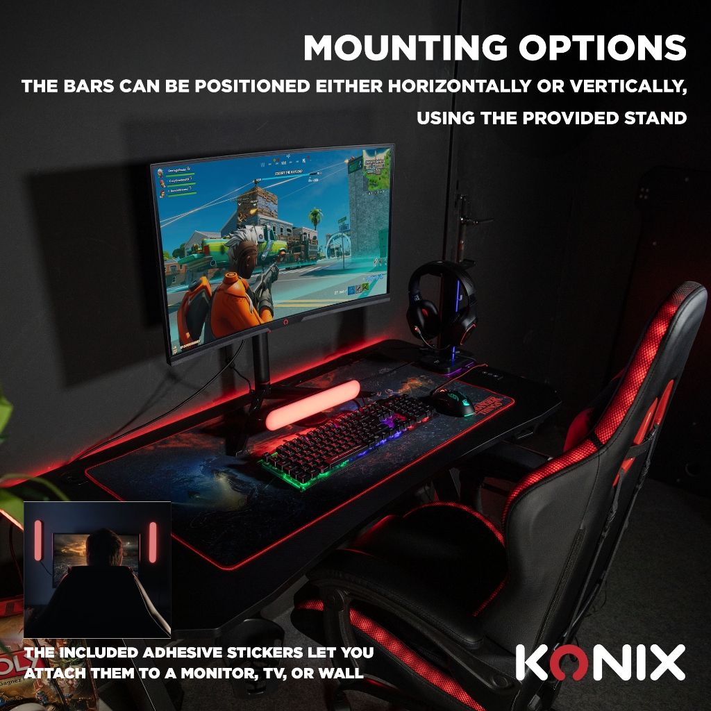 Barres Lumineuses Gaming Konix Flame 30 cm – LED RGBIC | Alexa & Google Home