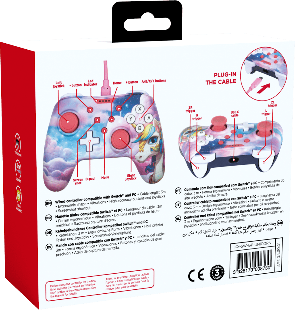 Manette Filaire Konix Unicorn – Compatible Switch, Switch 2 & PC