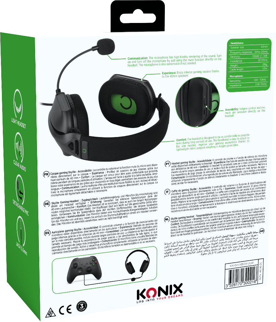 Casque Gaming Konix Skylite Filaire 40 mm – Xbox One & Series X|S | Noir