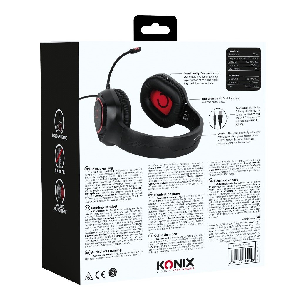 Casque Gaming Konix Oberon Filaire 50 mm PC PS4 PS5 Xbox | Noir