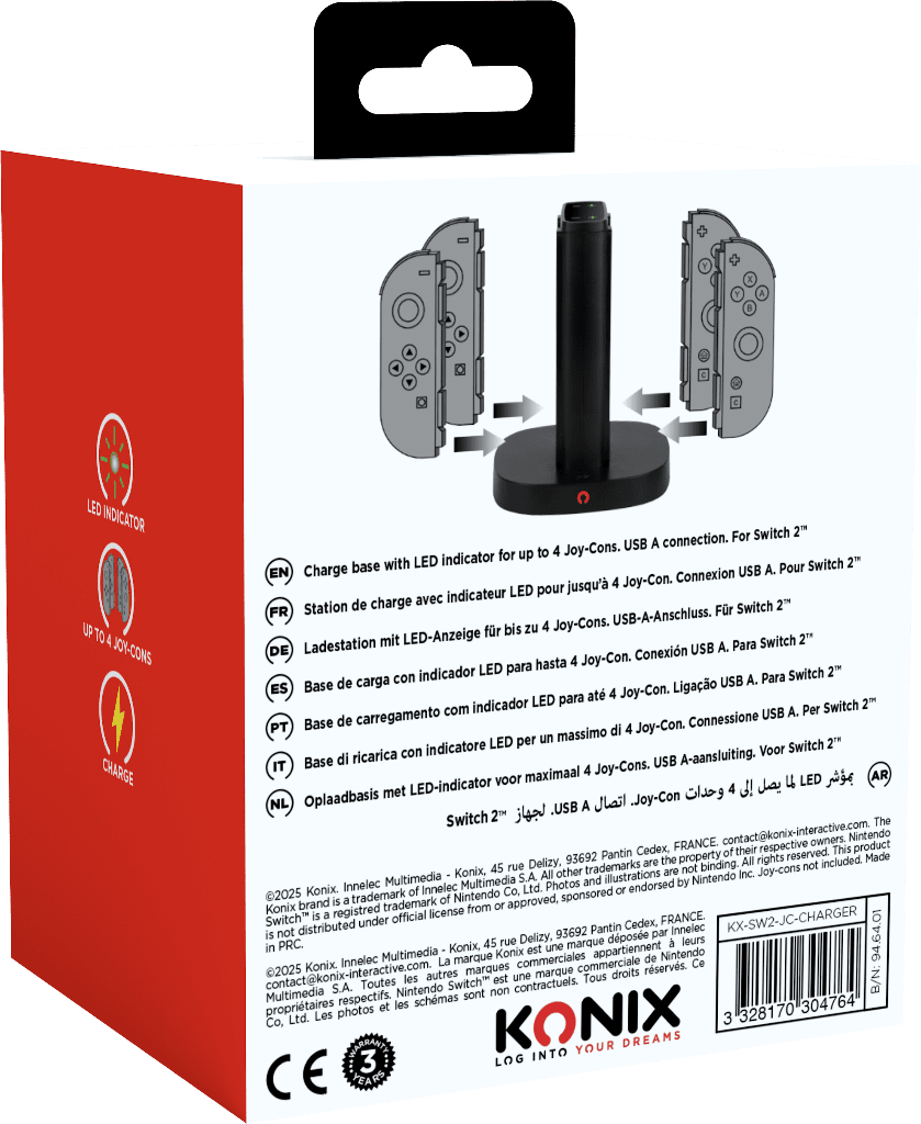 Chargeur Konix SW2 – SW2 – Joy - Con – pour Nintendo Switch – x4