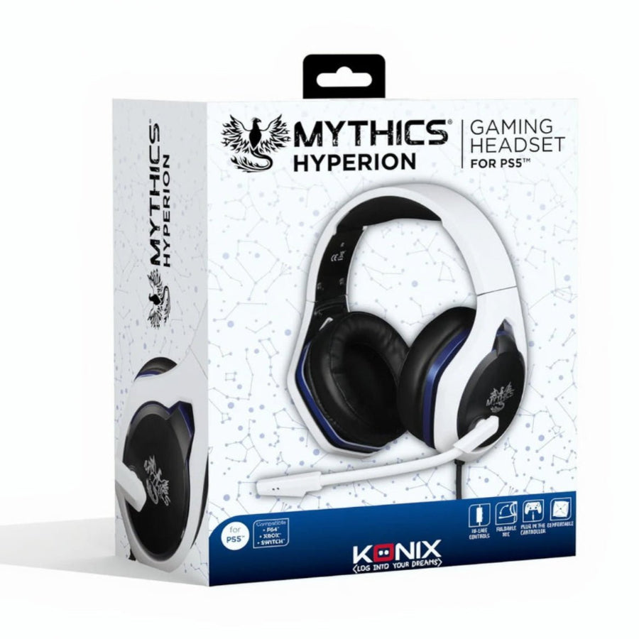 Casque Gaming Konix Mythics Hyperion Filaire 50 mm – PS5 | Blanc & Noir
