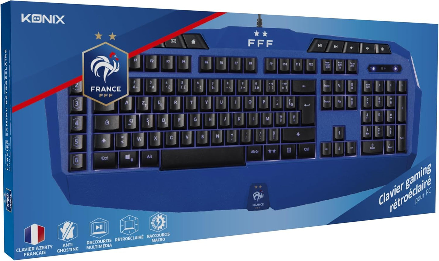 Clavier Gaming Filaire Konix FFF AZERTY Rétroéclairé Bleu