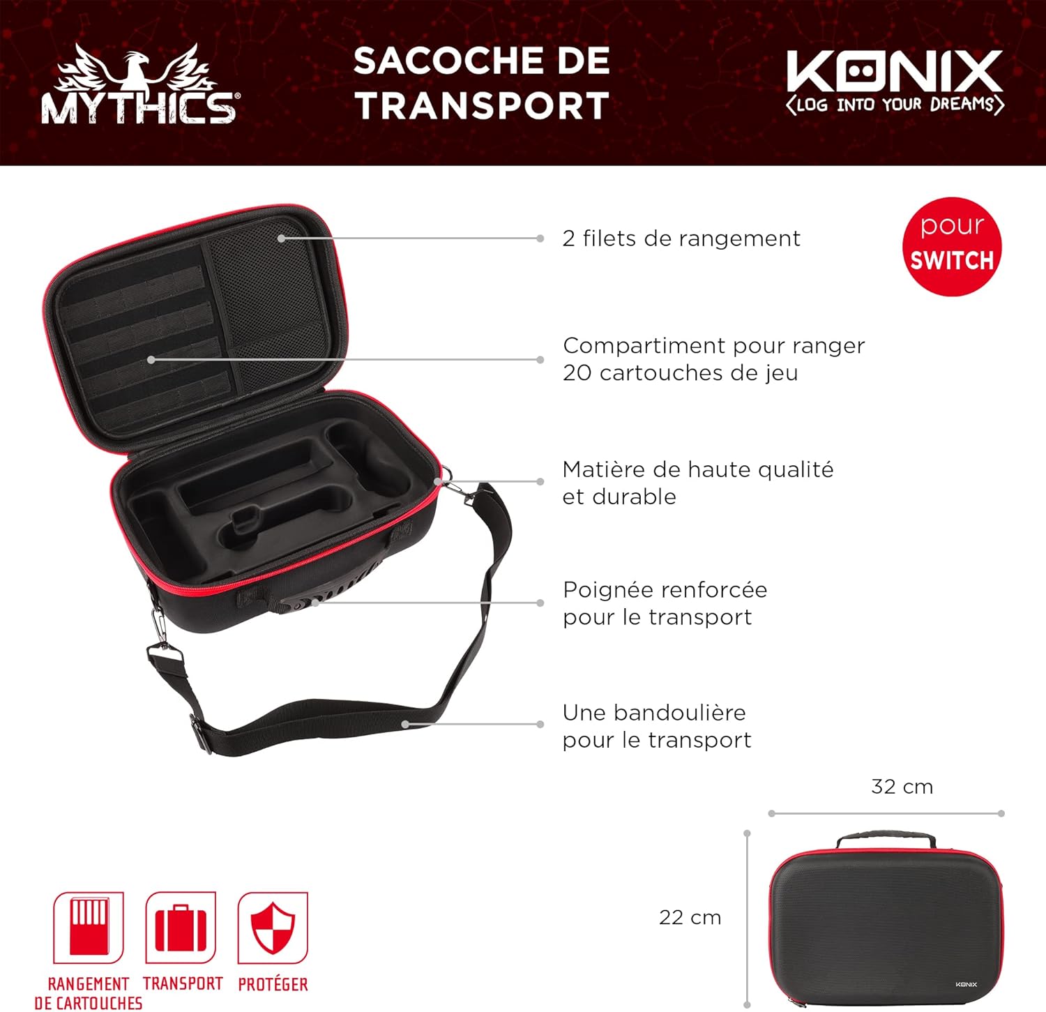 Sacoche de Transport Konix Mythics pour Switch, Switch Lite & OLED – Noir