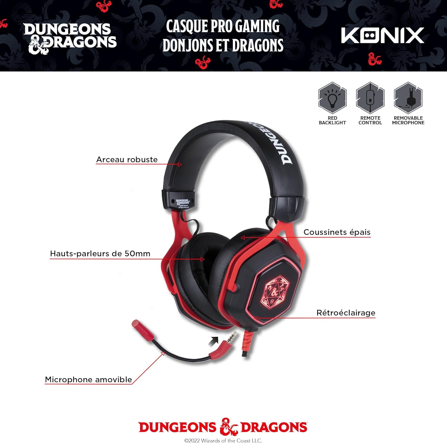Casque Gaming PC Konix Dungeons & Dragons D20 RGB