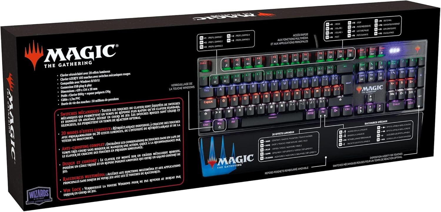 Clavier Gaming Konix Magic The Gathering Filaire Mécanique AZERTY – 20 Effets Lumineux