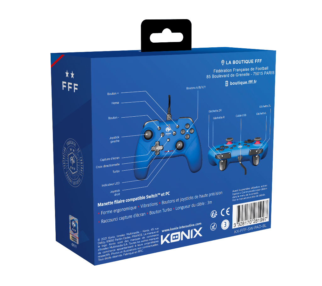 Manette Konix FFF SW/PC Gamepad Blue | FFF – pour Switch, Switch 2 et PC