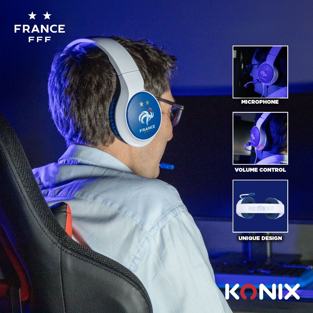 Casque Gaming Filaire Konix FFF – PC, PS4, PS5, Switch & Xbox | Blanc et Bleu