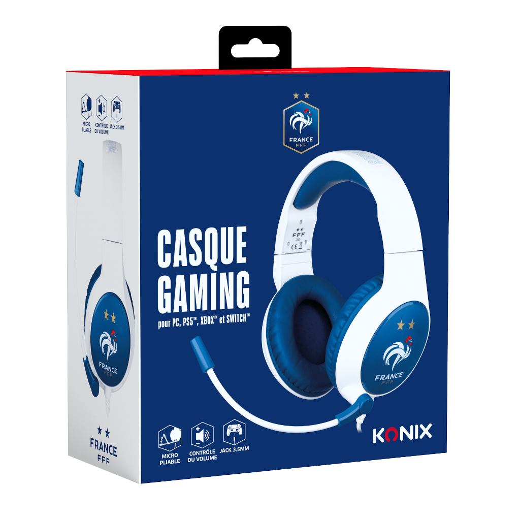Casque Gaming Filaire Konix FFF – PC, PS4, PS5, Switch & Xbox | Blanc et Bleu