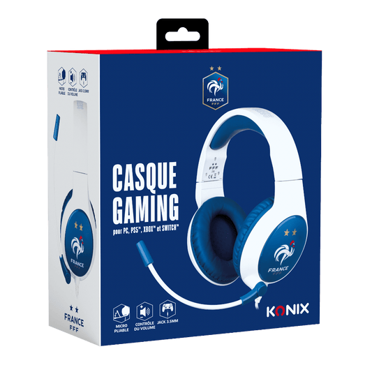 Casque Gaming Filaire Konix FFF – PC, PS4, PS5, Switch & Xbox | Blanc et Bleu