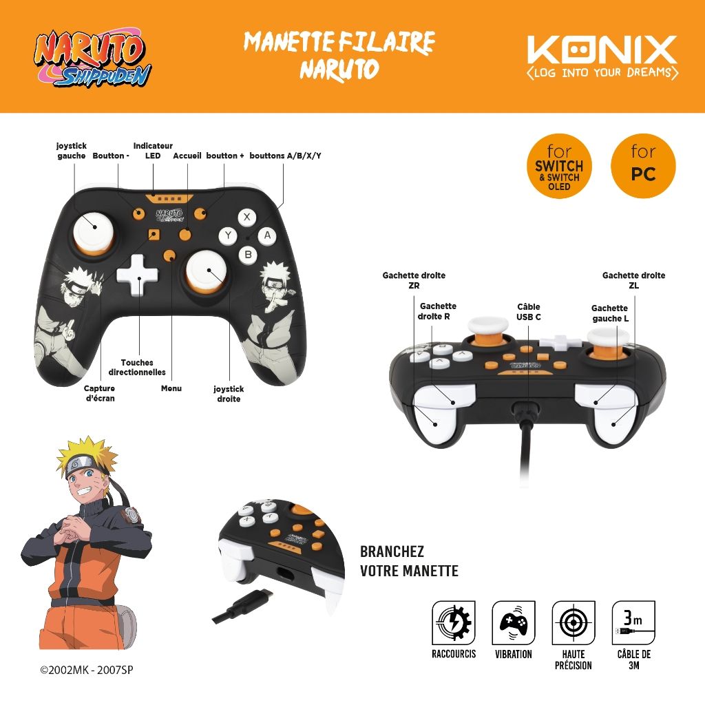 Manette Konix Naruto – Naruto – pour Switch et PC – Noir