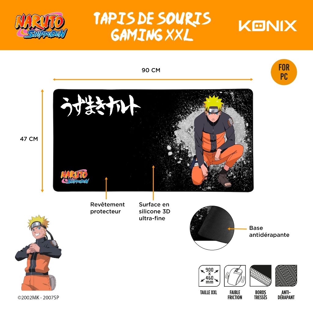 Tapis de souris Konix Naruto – Naruto – XXL – Noir – pour PC et consoles