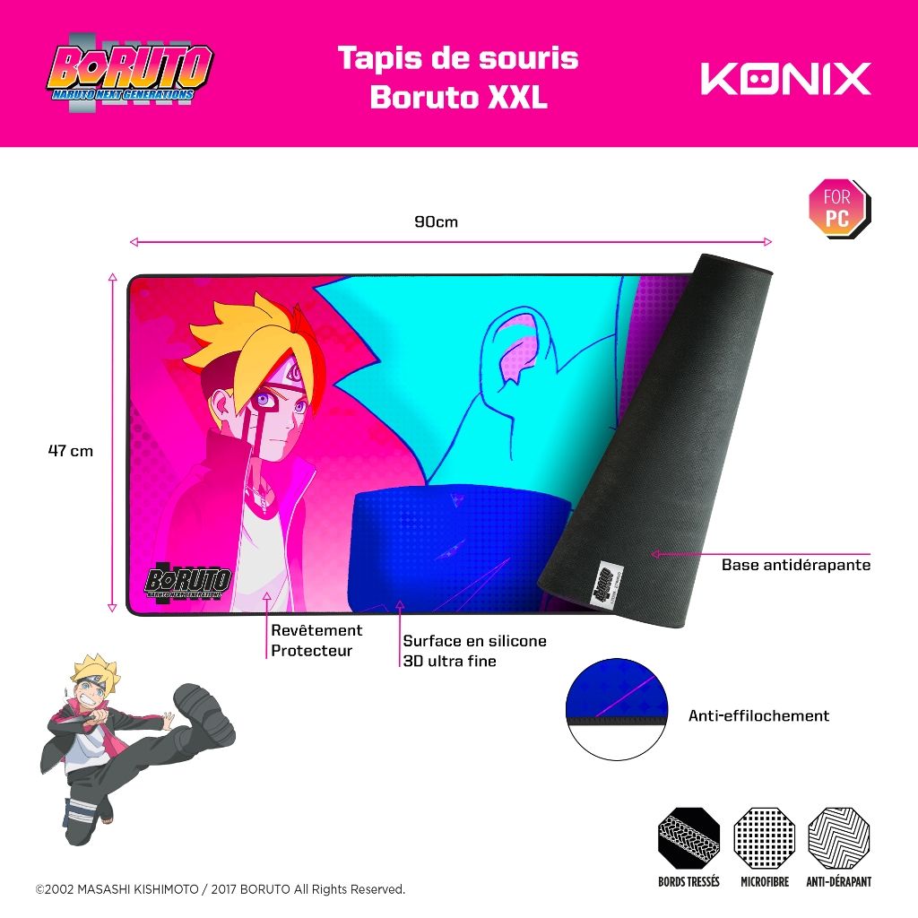 Tapis de souris Konix Boruto – Boruto – XXL – pour PC et consoles