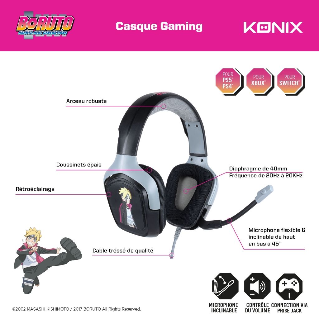 Casque Konix Boruto Gaming Headset – Boruto – pour PC et consoles – Collection