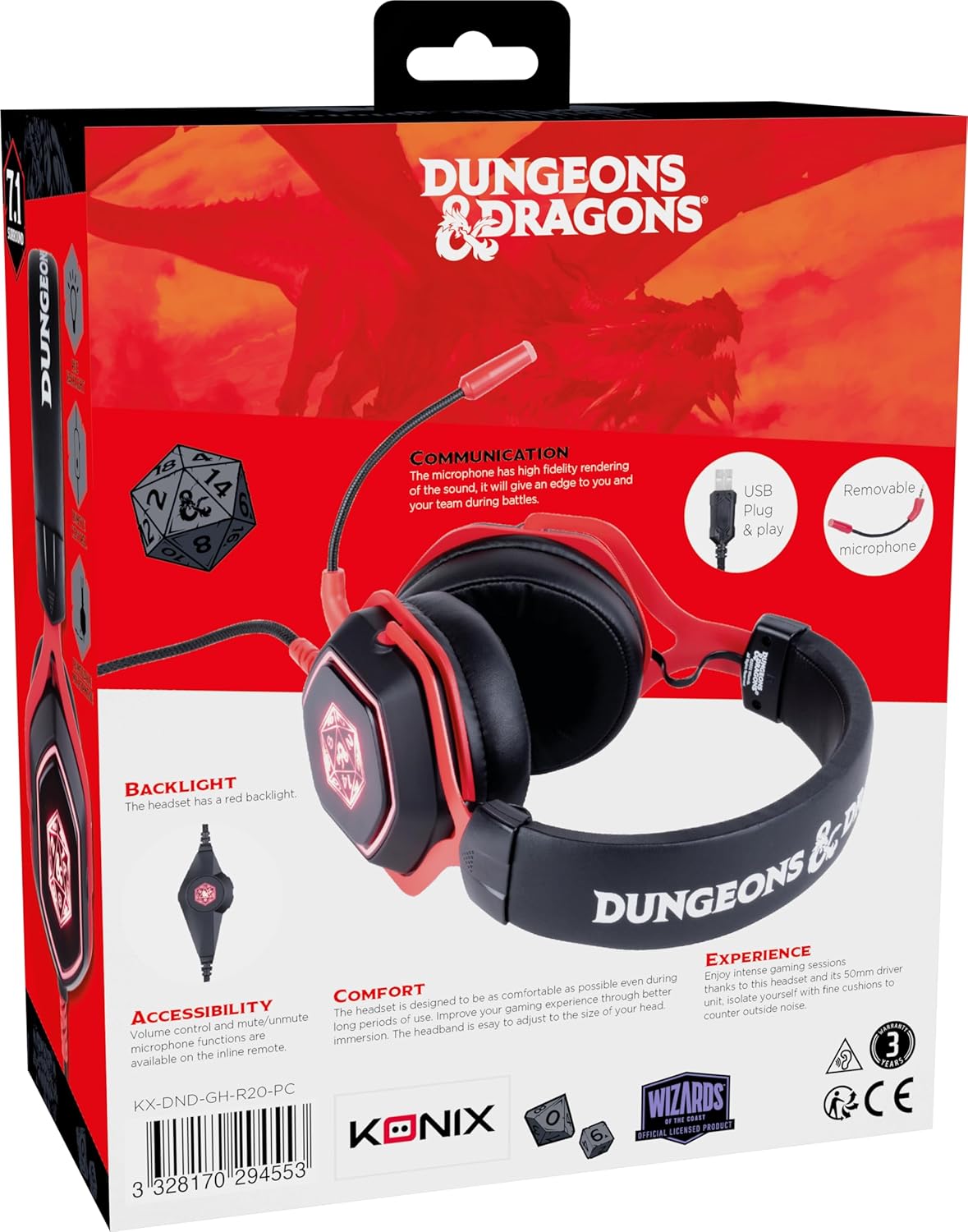 Casque Gaming PC Konix Dungeons & Dragons D20 RGB