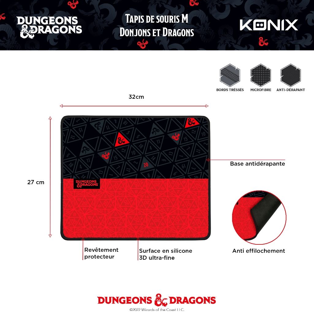 Tapis de Souris Konix Dungeons & Dragons Red & Black