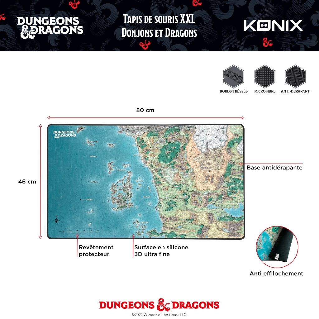 Tapis de Souris Konix Dungeons & Dragons XL – Faerûn Map | PC & Consoles