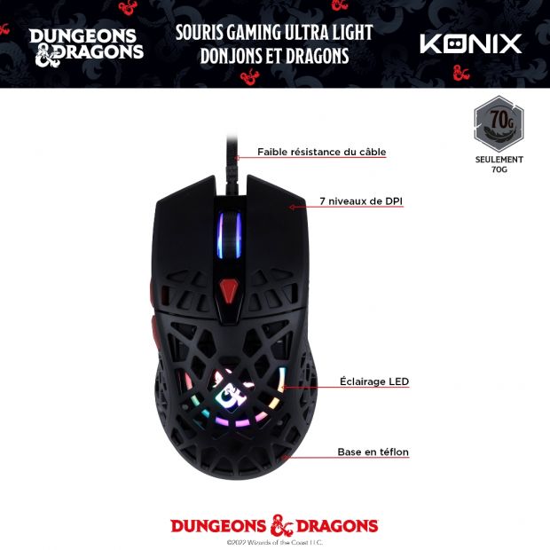 Souris Gaming Dungeons & Dragons Konix Ultra Light 70 g