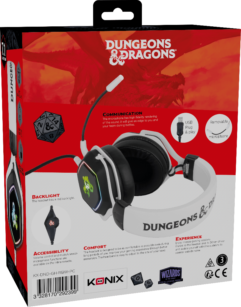 Casque Gaming Konix Dungeons & Dragons Rainbow USB PC – Blanc