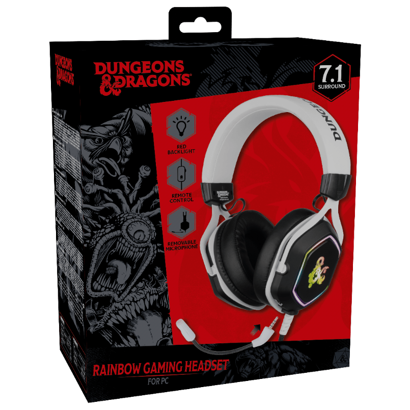 Casque Gaming Konix Dungeons & Dragons Rainbow USB PC – Blanc