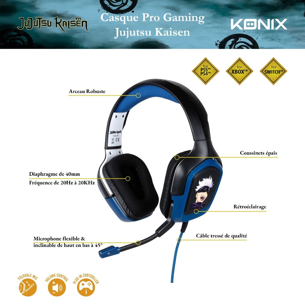 Casque Gaming Konix Jujutsu Kaisen Gojo Filaire Multi - Plateforme