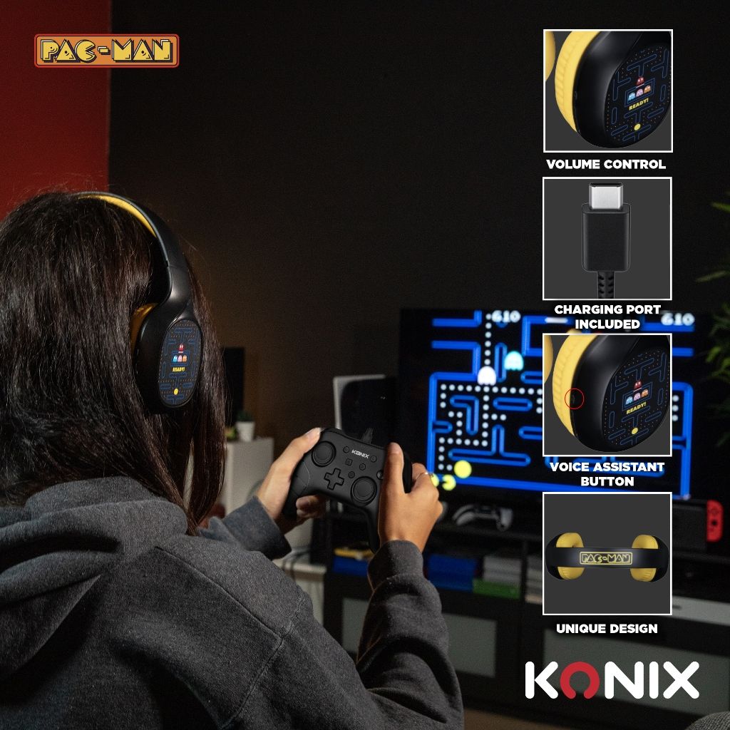 Casque Konix Pac - Man – Pac - Man – Bluetooth – pour PC et consoles