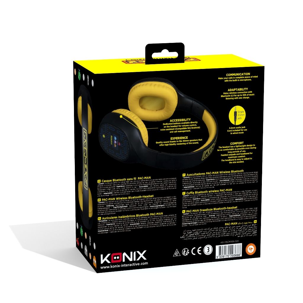 Casque Konix Pac - Man – Pac - Man – Bluetooth – pour PC et consoles